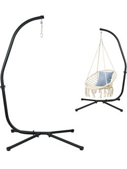Aoodor Patio Hammock Stand Only, Hammock Chair Metal C-Stand with Hanging Chain, Max Load 330lbs, Black 8A090-A098-PBKBK-101