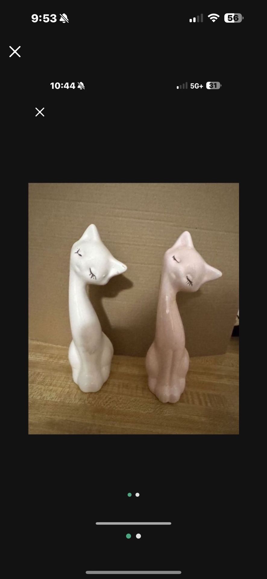 Antique Pair Porcelain Tilted Head UCGC Taiwan White Pink Kitty Cat Figurines Vintage 1980s