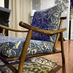 Wooden Blue Floral Lounge Chair 