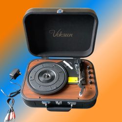 Bluetooth Turntable with Built-In Speakers – 3-Speed Vinyl Record Player