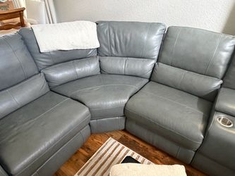 Gray Leather Sectional Sofa with Recliner