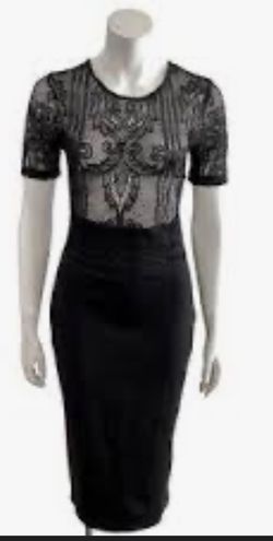 Zara Black Contrast Lace Guipure/ Cocktail Dress Size L 