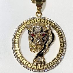 Lion Head Pendant Necklace – Men & Women 14k Gold Finish, Black Iced Medallion, 925 Italy Stainless Steel, 2.5mm Rope Chain, King of the Jungle Jewelr