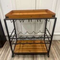 Bar Cart with Wine Rack, Removable Top Tray
