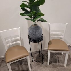 Livinia Cabin Dining Chair Set of 2, Solid Malaysian Oak PU Leather Upholstered Cushion Seat Wooden Ladder Back Side Chairs (White)