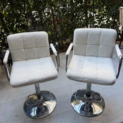 White Sherpa Bar Stools, Set Of 2