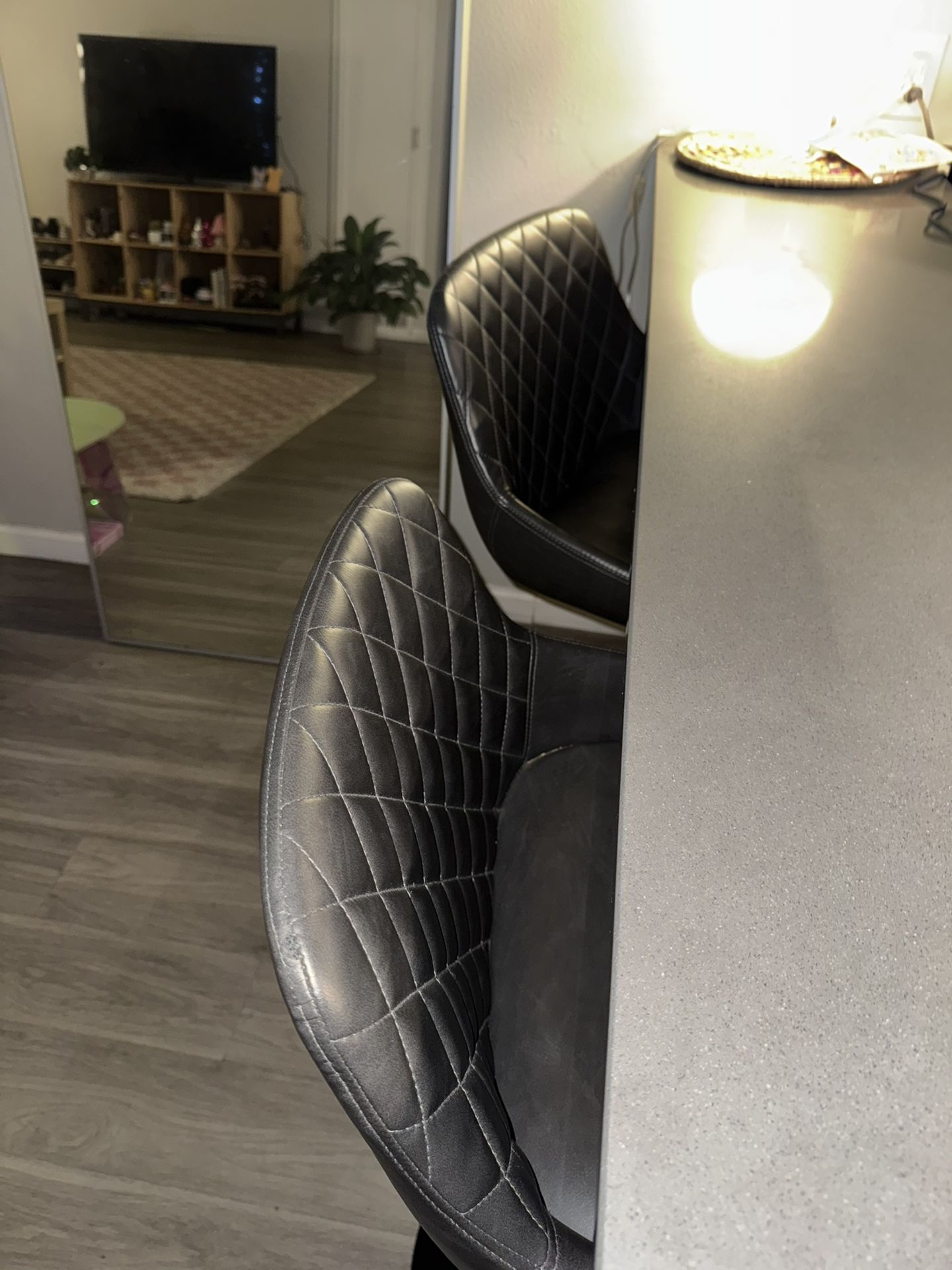 Leather Gray Woven Barstools