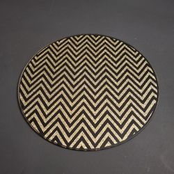 8" Geometric Glass Tealight Candle Stand With Gold & Black Zig Zag Pattern 