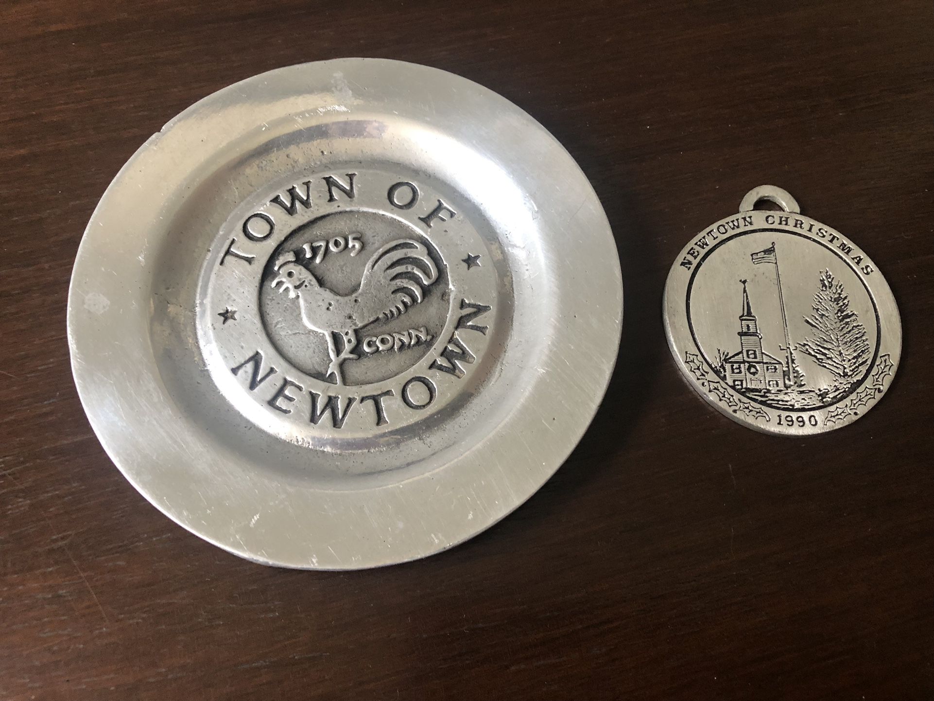 Vintage Pewter Plate/ Pewter Christmas Ornament 