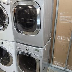 LG Front Loading Washer And Stackable Gas Dryer Set In Silver 