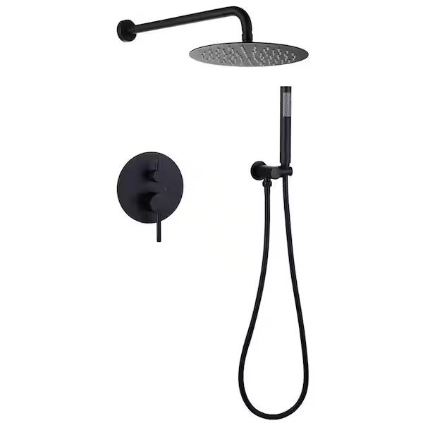 1-Handle 2-Spray Rain Shower Faucet Hand Shower Combo Kit Matte Black Valve Included BWE Charming and simplistic-BWE Round Bathroom Shower Combo Set F
