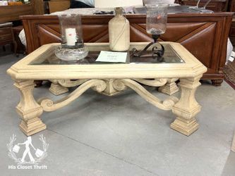 Italian Coffee Table – Elegant Carved Design with Glass Top