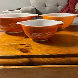 Vintage Pyrex Harvest Wheat Cinderella Bowl 3 Piece Set