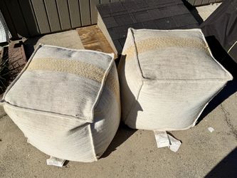 Set of 2 Woven Fabric Floor Poufs