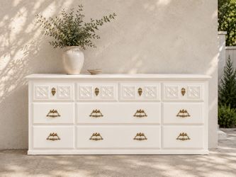 Swiss Coffee White 9 Drawer Dresser | Antique Gold Hardware