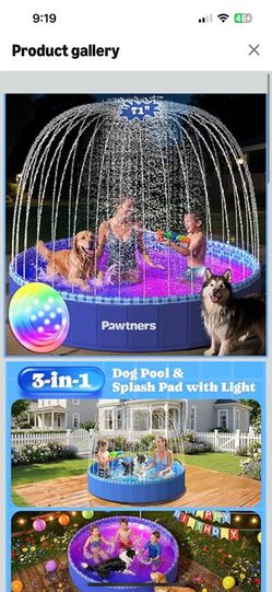 Foldable LED Dog Pool with Sprinkler 🌈 71” Large Splash Pool for Dogs & Kids – Easy Setup, No Inflation Needed!