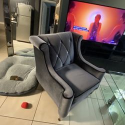 Grey velvet wingback accent chair