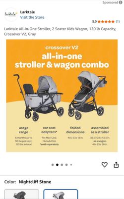 Larktale All-in-One Stroller, 2 Seater Kids Wagon, Crossover V2, Gray