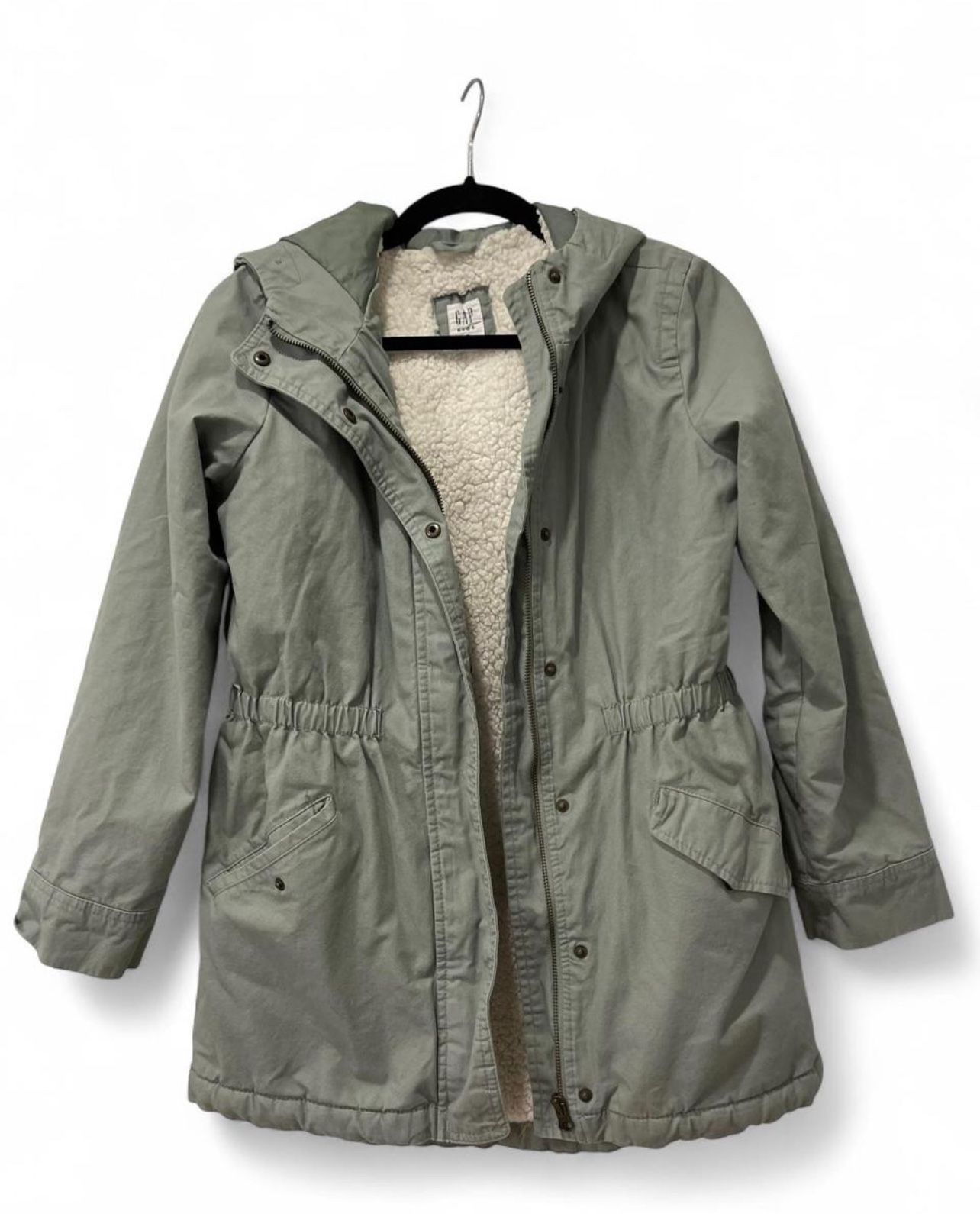 Gap Kids Sherpa-Lined Utility Parka Sage Jacket Hooded Insulated size XL