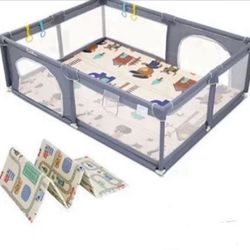  59x71Inch Baby Playpen, Baby Fence Play Area, Play Pens for Babies and Toddlers Safety Activity Center with Anti-Slip Rubber Bases,Gray