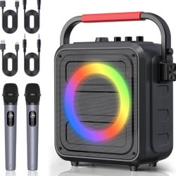 Bluetooth Karaoke Speaker with Two Wireless Karaoke Microphones, PA System Speaker Supports TF Card/USB, AUX in, REC, Bass & Treble for Party