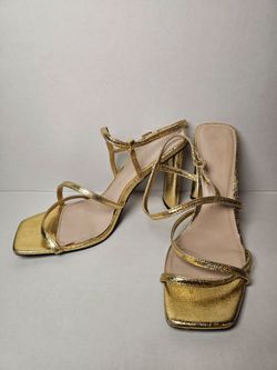 ZARA Gold Strappy Block Heel Sandals - Women Size 40 Prom Evening Dinner