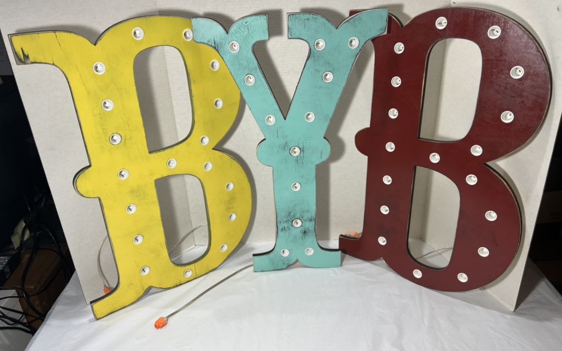 Wood Light Up Letters B Y B Wall Hanging Decor. 