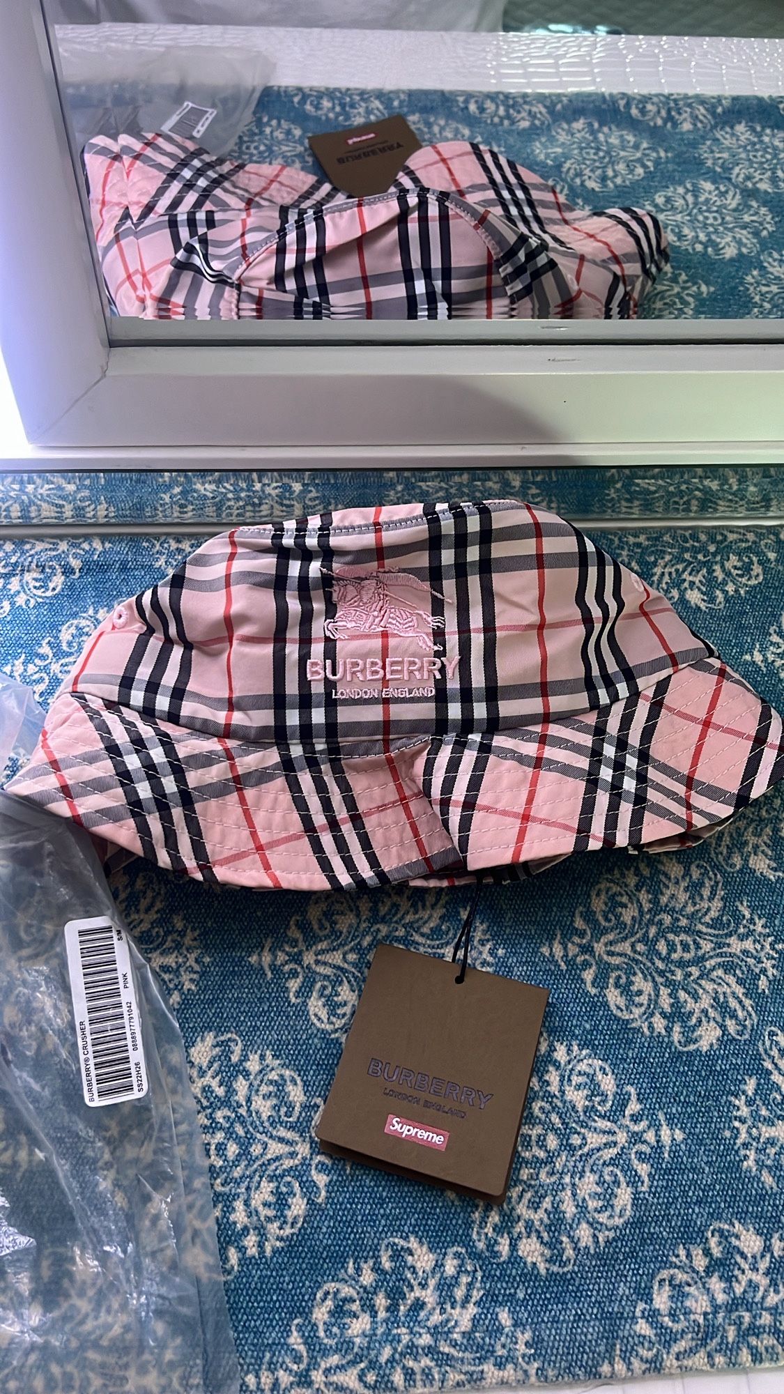 Burberry x Supreme bucket hat.