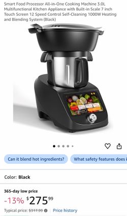 Smart Food Processor All-in-One Cooking Machine 3.0L Multifunctional Kitchen Appliance with Built-in Scale 7 inch Touch Screen 12 Speed Control Self-C