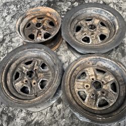 Four Original Oldsmobile Cutlass 15-inch Steel Wheels 5 on 4.75 inch