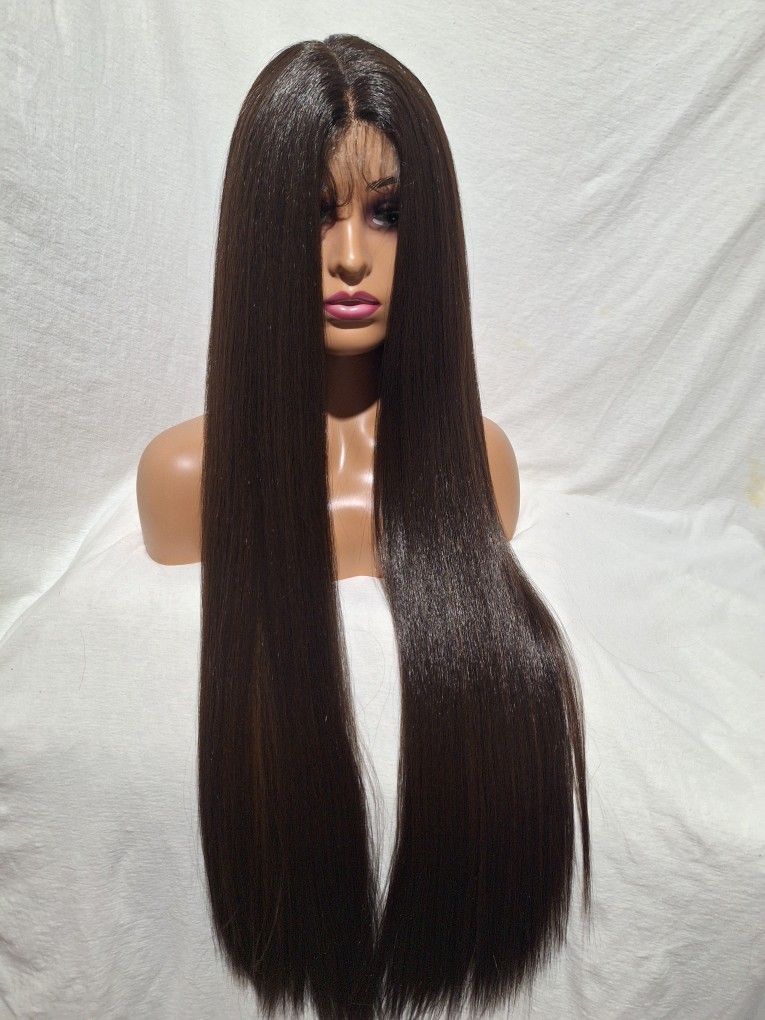 Human Hair Blend Lace Front Wig 40 Inches Long. Curling Iron Safe