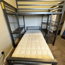 Twin Size Metal Bunk Bed with Storage – Includes Mattress