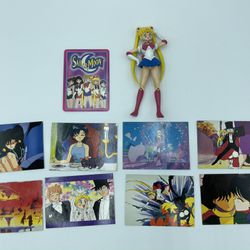 8 Sailor Moon Trading Cards Series 111 Plus Sailor Moon Figurine and Combat Training Game Card
