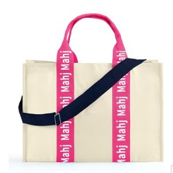 Locmeo Empty Mahjong Bag for Tiles 22x15x6 Inches Thickened Canvas Mahjong Carrying Bag with Lining and Thicker Handle for Enthusiasts