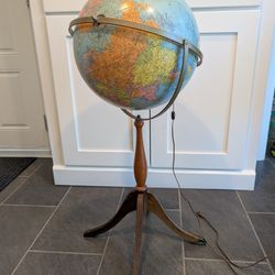 Vtg '58-'63 LIGHTED Replogle 16inch Library World Globe Stand 38"Tall Cold War