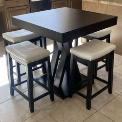 Counter Height Table for 4 People, Modern Wooden Kitchen Dinner Black w/5 Stools