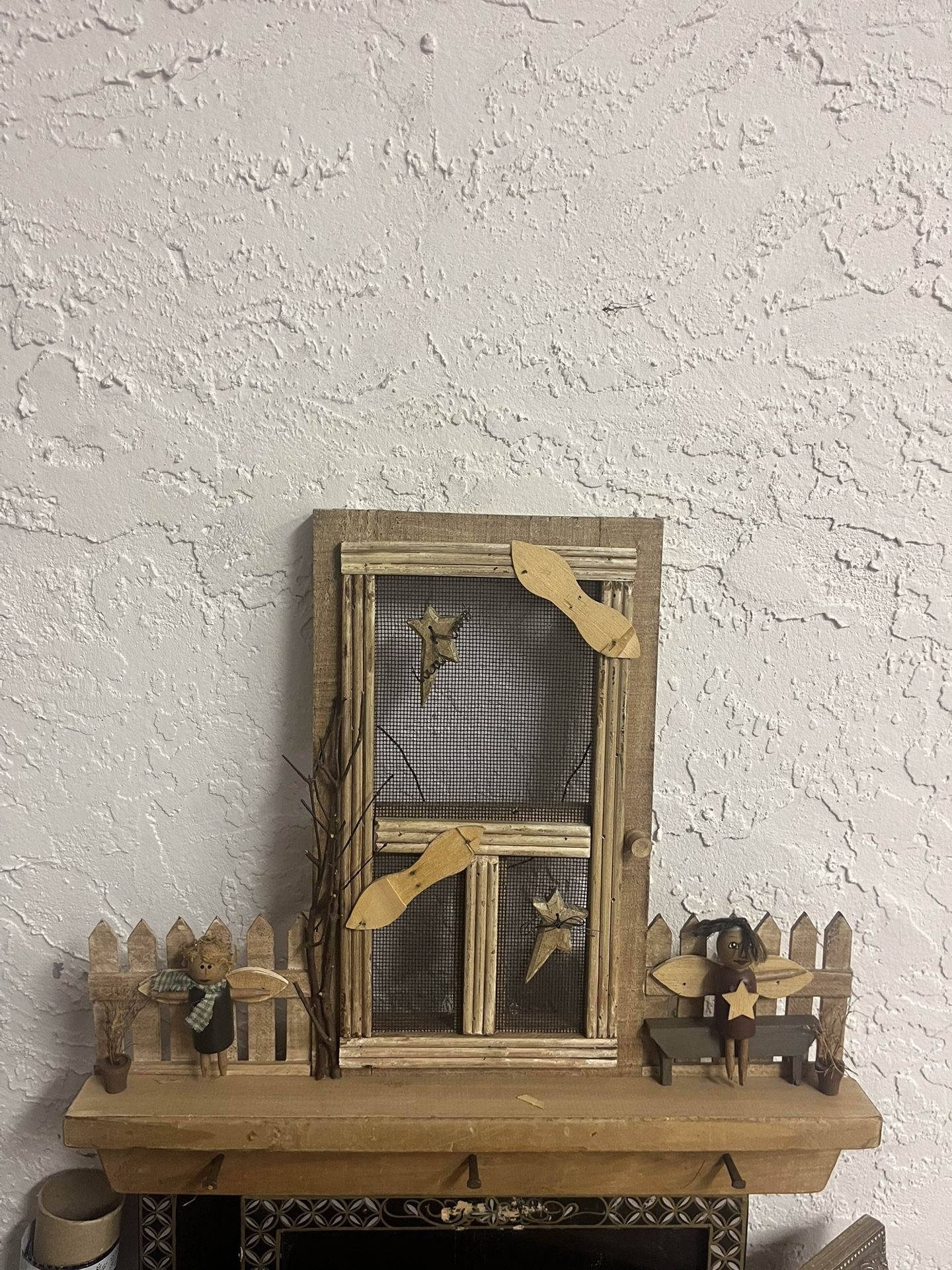 Hanging Wooden Home Decor W/3 Hangers On The Bottom For Keys, Etc. 16 inches tall by 17 1/2 inches wide.
