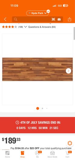 8 ft. L x 25 in. D Finished Engineered Birch Butcher Block Countertop with Standard Edge 2pcs $110 each Paramout to pickup