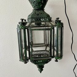 Mid Century Glass And Metal Hanging Swang Lamp