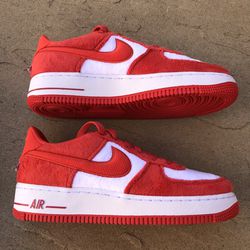 New Nike Air Force 1 Low Fleece Red White Valentines Day Youth 6.5y, Women’s 8