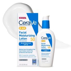 CeraVe AM Facial Moisturizing Lotion SPF 50, Face Moisturizer With SPF, Hyaluronic Acid, Niacinamide & Ceramides, Non-Greasy, Blends Seamlessly With N
