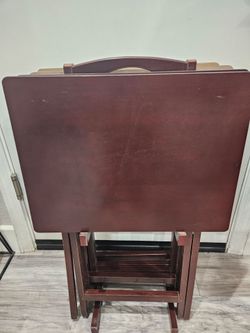 5-Piece Indoor Folding TV Tray Table Set with Storage Rack
