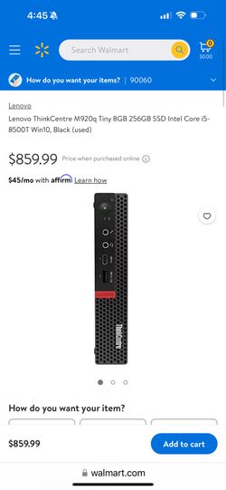 Lenovo ThinkCentre M920q Tiny 8GB 256GB SSD Intel Core i5-8500T Win10, Black (used)