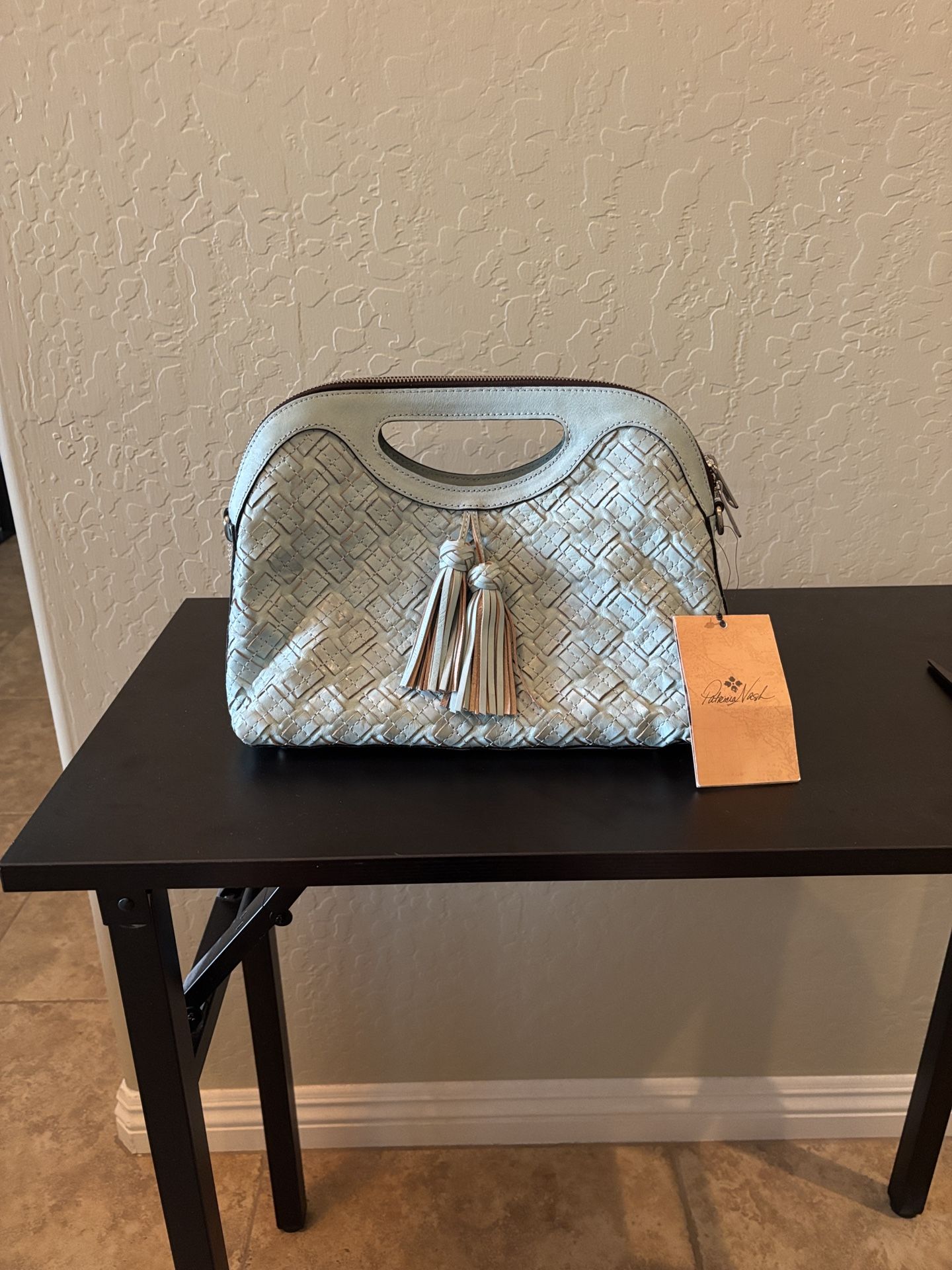 NWT Patricia Nash Blue Braided Stitch Handbag with Tassels