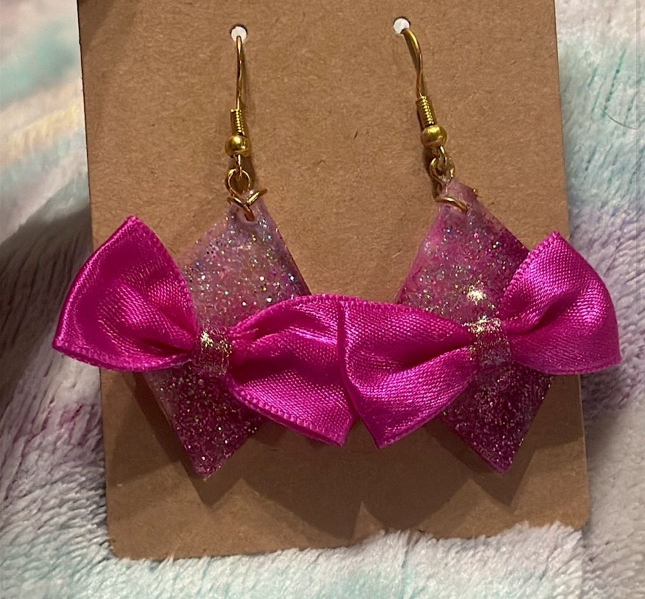 Pink Ombré Glitter Bow Earrings