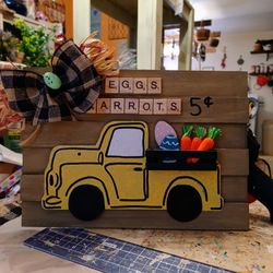 Cute Easter Metal Eggs And CarrotsTruck, 1ft. X 8"1/2