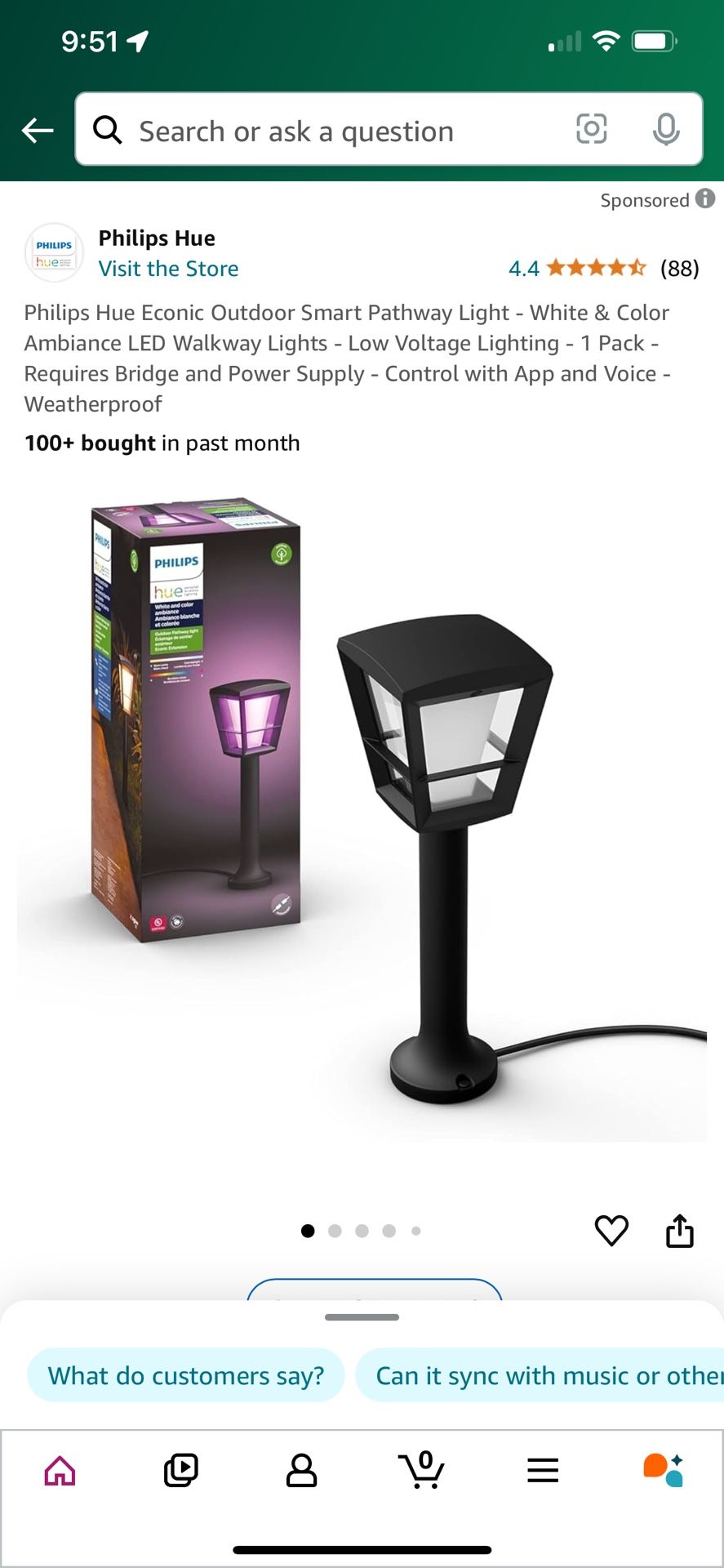 Philips Hue Econic Outdoor Smart Pathway Light - White & Color Ambiance LED Walkway Lights 