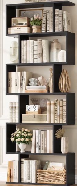 6-tier Geometric Bookcase Black Wood