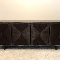 Noir Brook Mid Century Brown Seagrass Mahogany 4-Door Sideboard