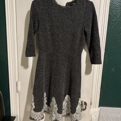 Elegant  Gray Dress  Whit Lace Herm Women